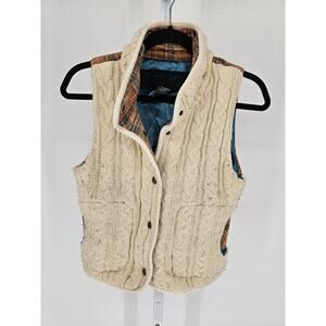 Y2k BB Dakota cable knit faux fur plaid hooded sweater vest size small